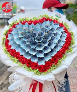 Bó hoa bằng tiền 20k trái tim hoa hồng