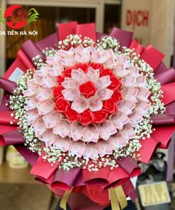 Bó hoa tiền 50k tone đỏ