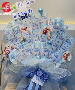 Lẵng hoa tiền 20k tone xanh