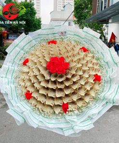 bó hoa tiền 10k xanh chấm bi