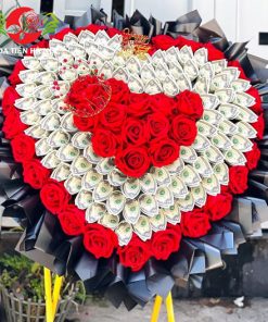 bó hoa tiền 2 đô la trái tim