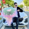 bó hoa tiền 500k trái tim hồng