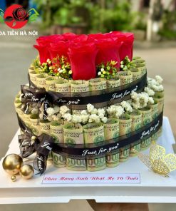 bánh sinh nhật bằng tiền 100k tone đen sang trọng
