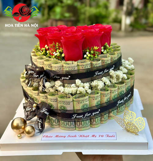 bánh sinh nhật bằng tiền 100k tone đen sang trọng