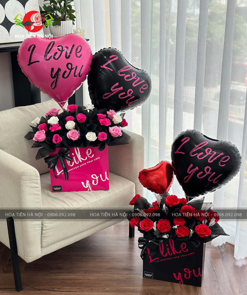 Giỏ hoa bóng bay i love you