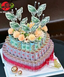 Bánh sinh nhật bằng tiền Mix tiền việt và đô la