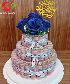 cốt bánh sinh nhật 3 tầng hoa hồng nhũ xanh