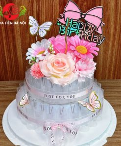 Cốt bánh sinh nhật bằng tiền 2 tầng tone hồng