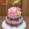 Khuôn bánh sinh nhật bằng tiền 2 tầng màu cánh sen