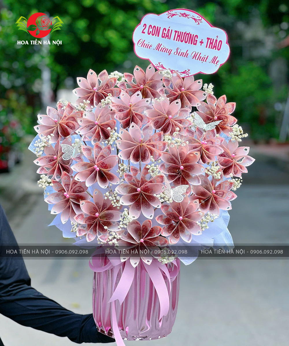 giỏ hoa tiền 50k 100 tờ siêu dễ thương