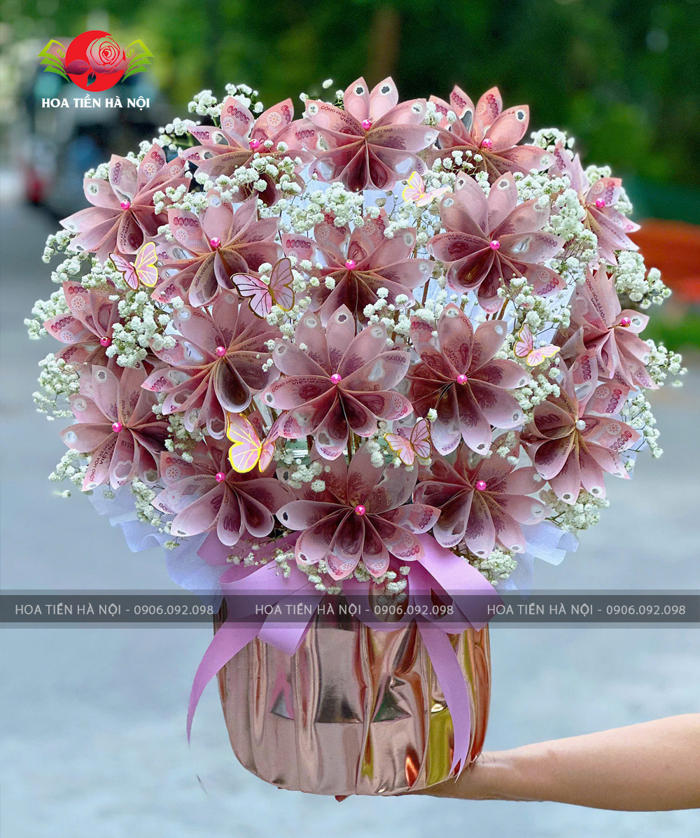 giỏ hoa tiền 50k 100 tờ siêu dễ thương