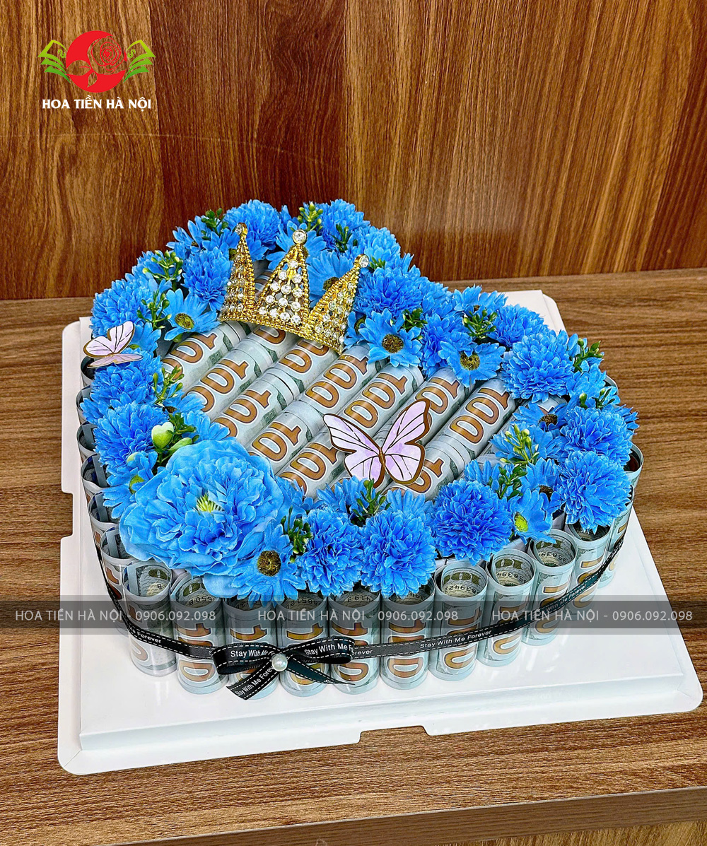 Khuông bánh sinh nhật trái tim xanh lam