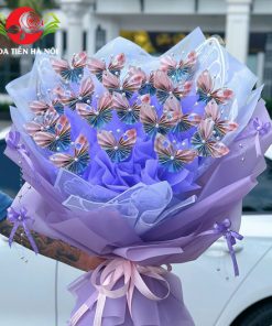 Bó hoa bướm tiền mix 50k x 20k tone tím