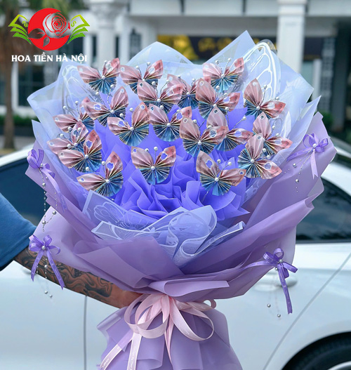 Bó hoa bướm tiền mix 50k x 20k tone tím