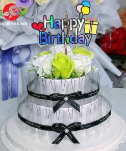Khuôn bánh sinh nhật xanh trắng 2 tầng