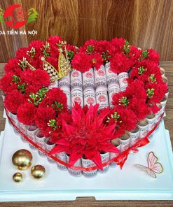 Bánh sinh nhật bằng tiền 200k trái tim đỏ