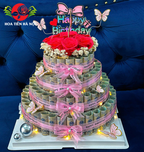 Bánh sinh nhật bằng tiền 50 triệu 4 tầng