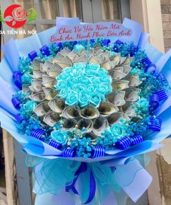 Bó hoa tiền 100 đô la xanh pastel