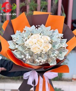 Bó hoa tiền 2$ tone cam nâu