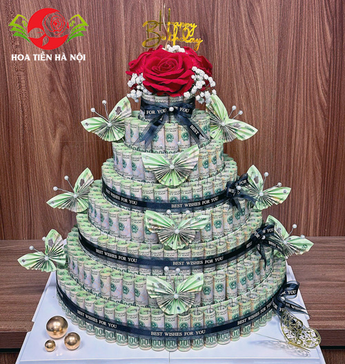 Bánh sinh nhật 8 tầng 300 tờ tiền 100k